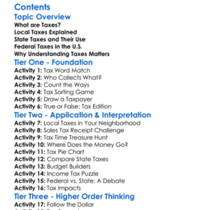 Taxes At Local State And Federal Levels Worksheet Activity Booklet