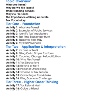 Taxes Filing And Refunds Worksheet Activity Booklet