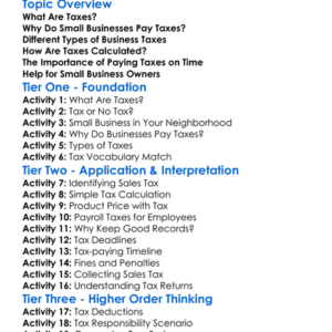 Taxes For Small Businesses Worksheet Activity Booklet