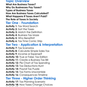 Taxes In Business Worksheet Activity Booklet