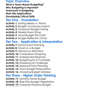 Team-Based Budgeting Exercises Worksheet Activity Booklet