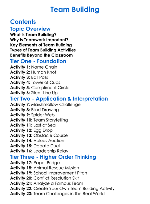 Team Building Worksheet Activity Booklet