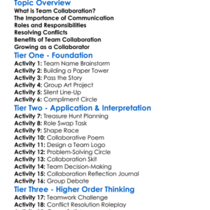 Team Collaboration Worksheet Activity Booklet
