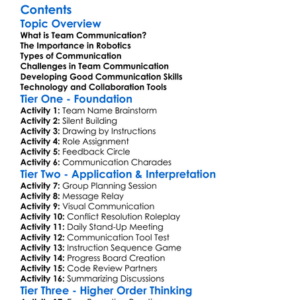 Team Communication In Robotics Projects Worksheet Activity Booklet