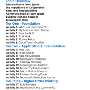 Team Sports And Cooperation Worksheet Activity Booklet