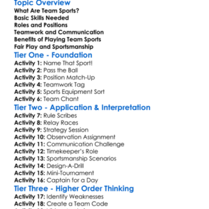Team Sports Fundamentals Worksheet Activity Booklet