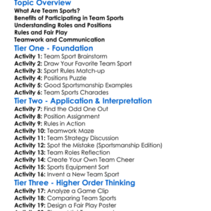Team Sports Introduction Worksheet Activity Booklet
