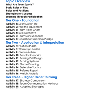 Team Sports Rules And Strategies Worksheet Activity Booklet