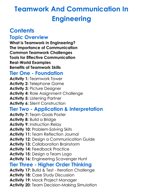 Teamwork And Communication In Engineering Worksheet Activity Booklet