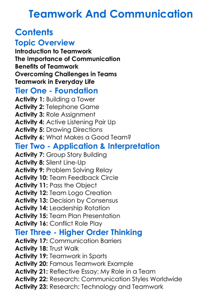 Teamwork And Communication Worksheet Activity Booklet
