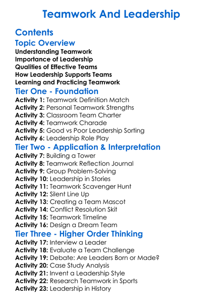 Teamwork And Leadership Worksheet Activity Booklet