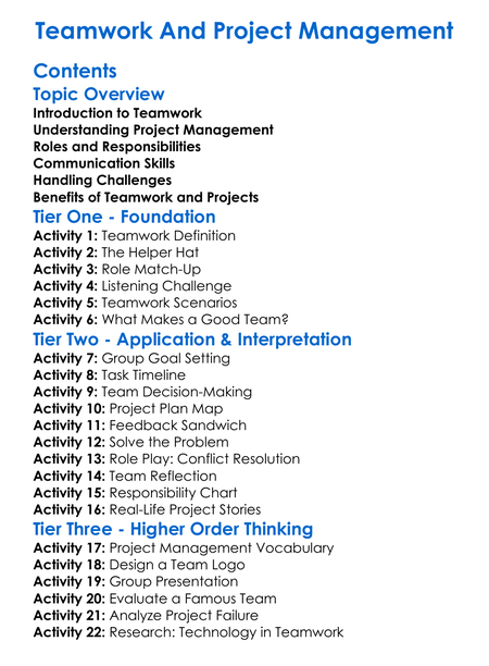 Teamwork And Project Management Worksheet Activity Booklet