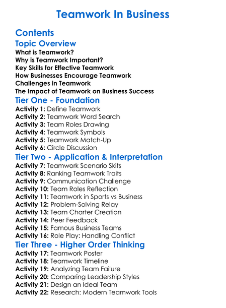 Teamwork In Business Worksheet Activity Booklet