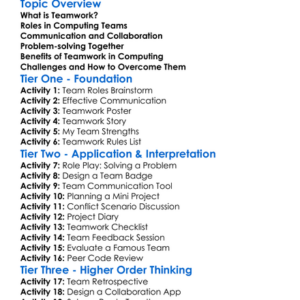 Teamwork In Computing Projects Worksheet Activity Booklet
