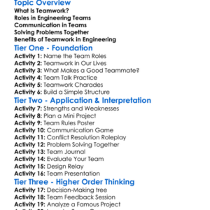 Teamwork In Engineering Projects Worksheet Activity Booklet