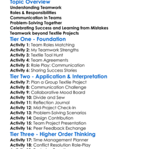 Teamwork In Textile Projects Worksheet Activity Booklet