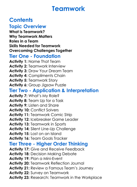 Teamwork Worksheet Activity Booklet