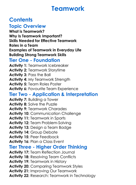 Teamwork Worksheet Activity Booklet