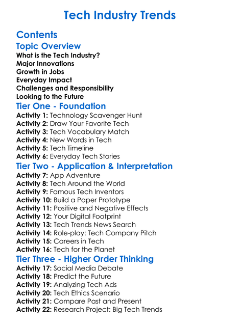 Tech Industry Trends Worksheet Activity Booklet