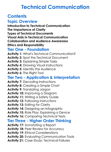 Technical Communication Worksheet Activity Booklet
