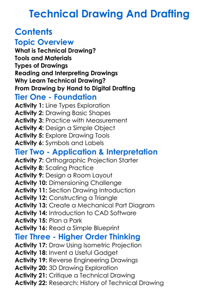 Technical Drawing And Drafting Worksheet Activity Booklet