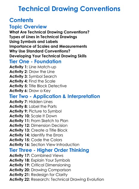 Technical Drawing Conventions Worksheet Activity Booklet