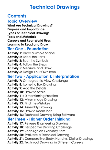 Technical Drawings Worksheet Activity Booklet