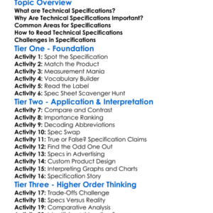 Technical Specifications Worksheet Activity Booklet