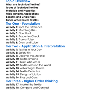 Technical Textiles And Their Uses Worksheet Activity Booklet