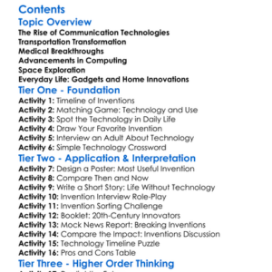 Technological Advancements In The 20Th Century Worksheet Activity Booklet