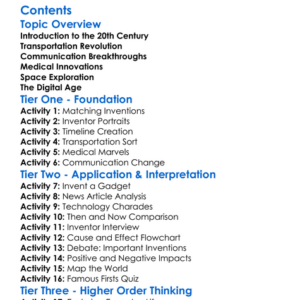 Technological Advances Of The 20Th Century Worksheet Activity Booklet