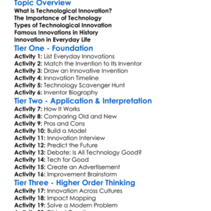 Technological Innovation Worksheet Activity Booklet