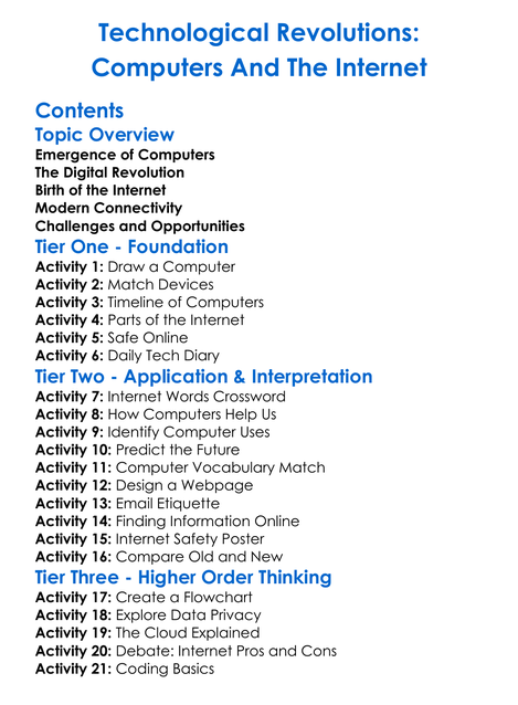 Technological Revolutions Computers And The Internet Worksheet Activity Booklet