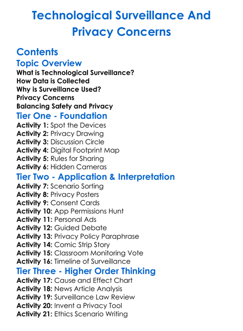 Technological Surveillance And Privacy Concerns Worksheet Activity Booklet