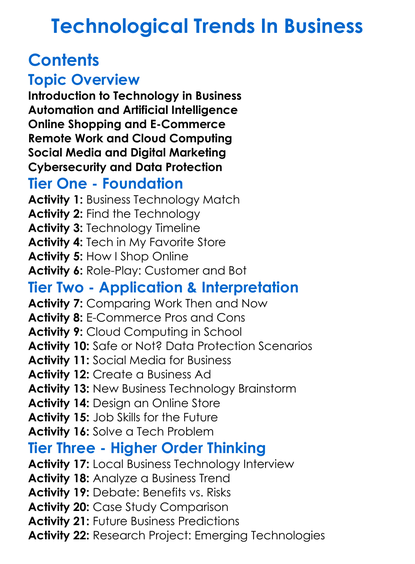 Technological Trends In Business Worksheet Activity Booklet