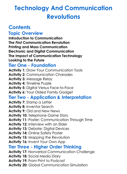 Technology And Communication Revolutions Worksheet Activity Booklet