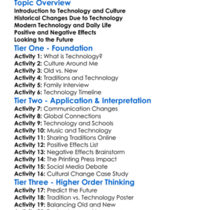 Technology And Cultural Change Worksheet Activity Booklet