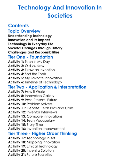 Technology And Innovation In Societies Worksheet Activity Booklet