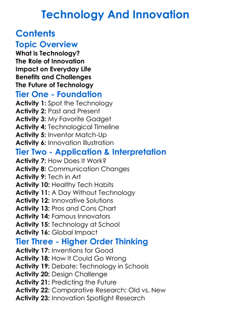 Technology And Innovation Worksheet Activity Booklet