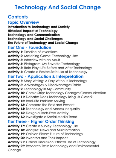 Technology And Social Change Worksheet Activity Booklet