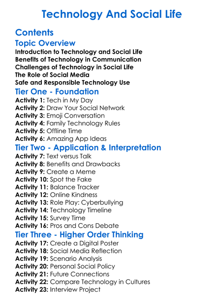 Technology And Social Life Worksheet Activity Booklet