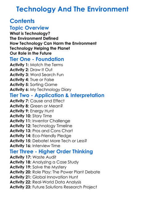 Technology And The Environment Worksheet Activity Booklet