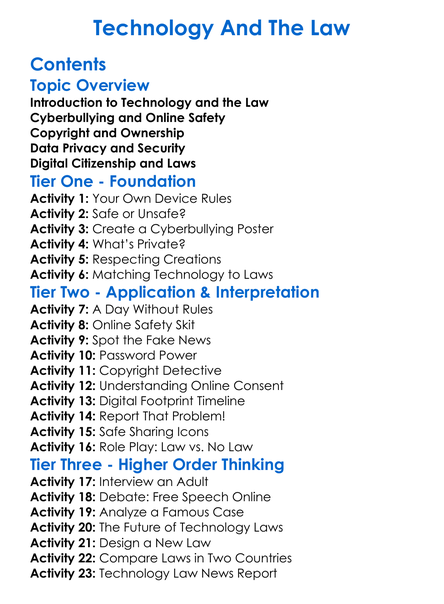 Technology And The Law Worksheet Activity Booklet