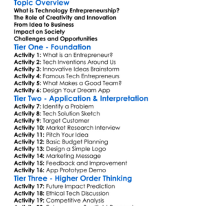 Technology Entrepreneurship Worksheet Activity Booklet