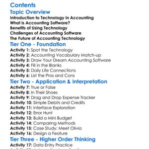 Technology In Accounting Accounting Software Worksheet Activity Booklet