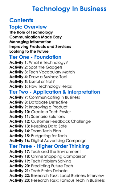 Technology In Business Worksheet Activity Booklet