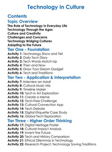 Technology In Culture Worksheet Activity Booklet