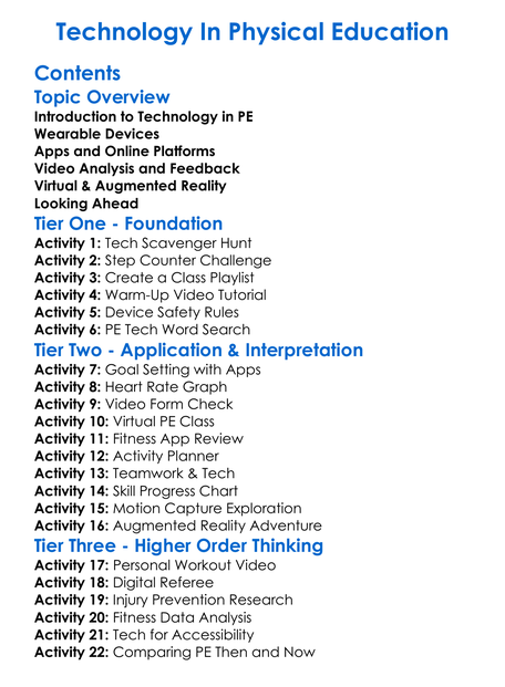 Technology In Physical Education Worksheet Activity Booklet