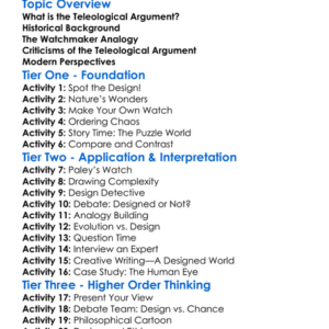 Teleological Argument Worksheet Activity Booklet