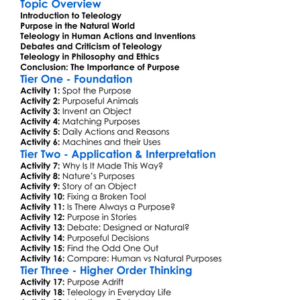 Teleology And Purpose Worksheet Activity Booklet
